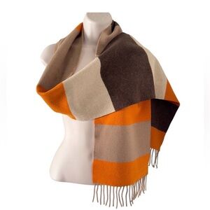 Scottish Merino Wool Cashmere Blend Scarf Orange Brown Stripe Express